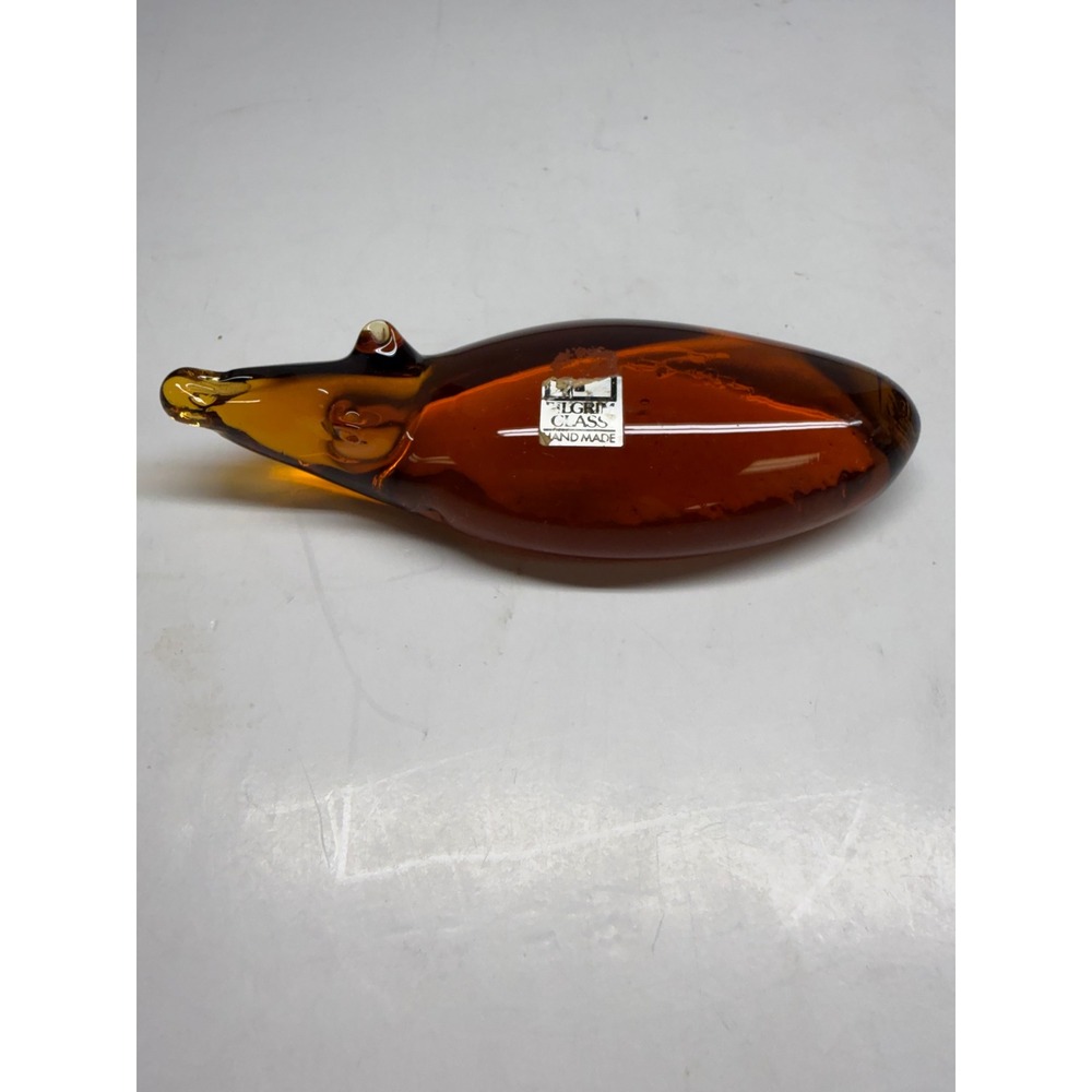 Pilgrim Glass Amber Hand Blown Glass Hippo Figurine Vintage Art Glass Animal